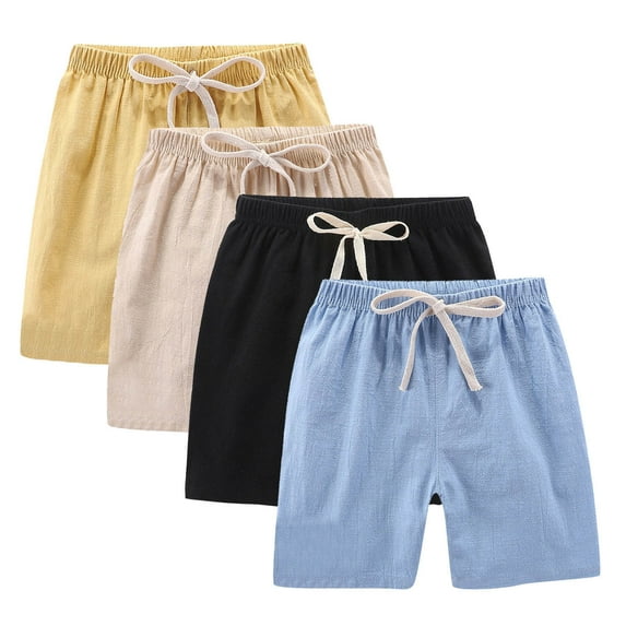 ZACPNCV 4PC Girls Bermuda Shorts Knee Length Summer Casual Cotton Linen Shorts Lightweight Elastic Waist Drawstring Short Pants Yellow 9-10 Years
