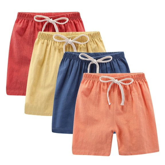 ZACPNCV 4PC Girls Bermuda Shorts Summer Loose Fit Elastic Drawstring Waist Straight Leg Knee Length Casual Shorts Cute Preppy Clothes Yellow 3-4 Years