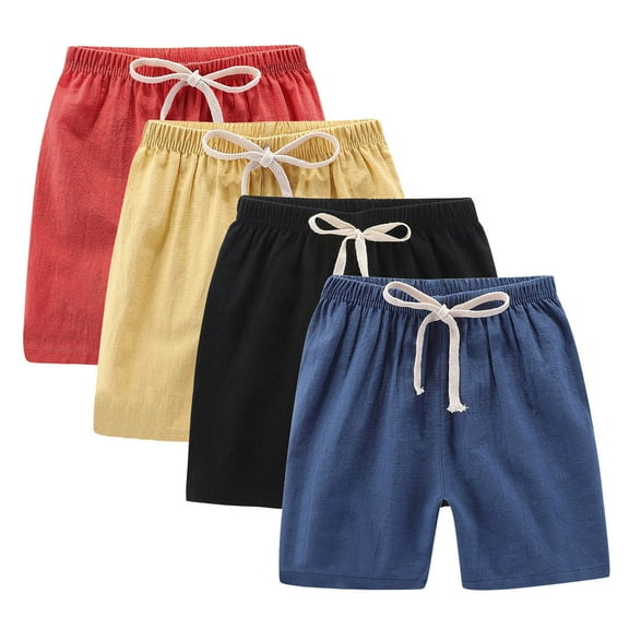 ZACPNCV 4PC Girls Bermuda Shorts Summer Loose Fit Elastic Drawstring Waist Straight Leg Knee Length Casual Shorts Cute Preppy Clothes Yellow 4-5 Years
