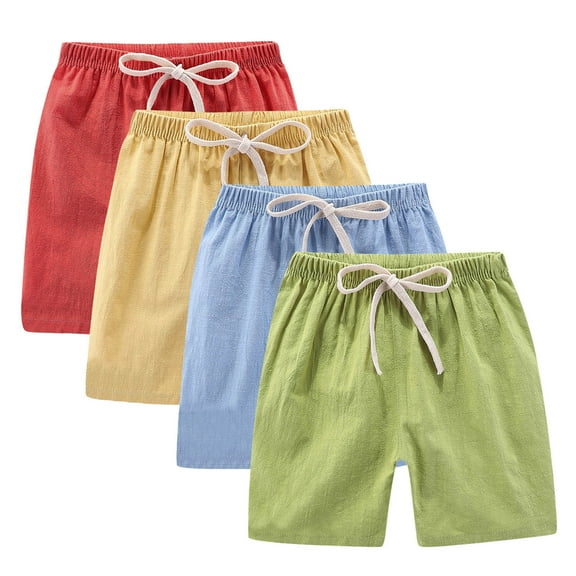 ZACPNCV 4PC Girls Bermuda Shorts Summer Loose Fit Elastic Drawstring Waist Straight Leg Knee Length Casual Shorts Cute Preppy Clothes Yellow 7-8 Years