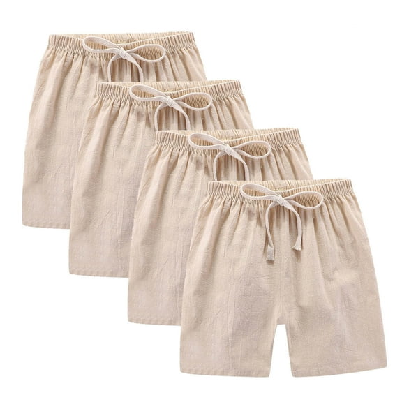 ZACPNCV 4PC Girls Casual Bermuda Shorts Kids Knee Length High Waisted Summer Shorts Linen Comfy Drawstring Short Pants Beige 2-3 Years