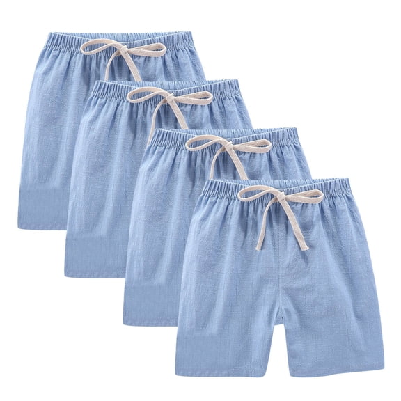 ZACPNCV 4PC Girls Casual Bermuda Shorts Kids Knee Length High Waisted Summer Shorts Linen Comfy Drawstring Short Pants Light Blue 2-3 Years