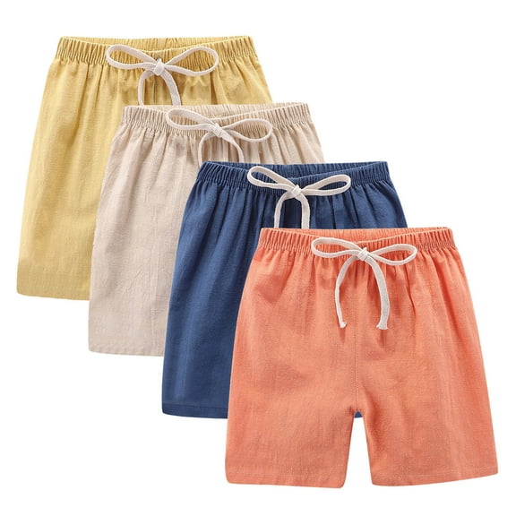ZACPNCV 4PC Girls Casual Bermuda Shorts Kids Knee Length High Waisted Summer Shorts Linen Comfy Drawstring Short Pants Yellow 3-4 Years