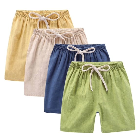 ZACPNCV 4PC Girls Casual Bermuda Shorts Kids Knee Length High Waisted Summer Shorts Linen Comfy Drawstring Short Pants Yellow 7-8 Years