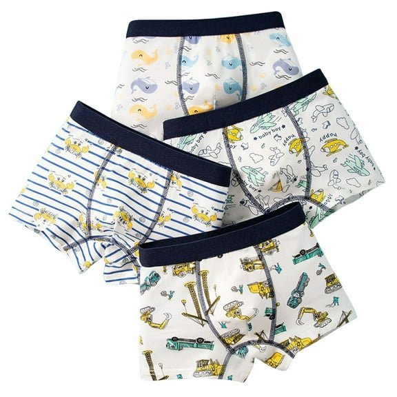 ZACPNCV 4PC Kids Toddler Boys Underwear Boxer Briefs Cotton Comfort Breathable Crab Prints Shorts Boxer Underpants White 6-7 Years
