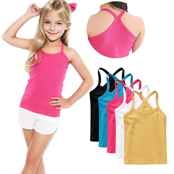ZACPNCV 5 Pack Girls Dance Tank Tops Racerback Camisole Spaghetti Strap Camis Sleeveless Undershirts Ballet Gymnastics Wear Black 8-9 Years