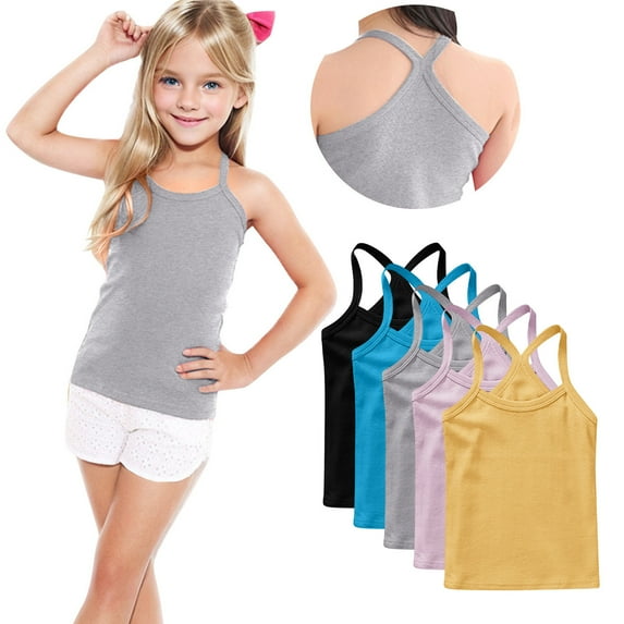 ZACPNCV 5 Pack Girls Dance Tank Tops Racerback Camisole Spaghetti Strap Camis Sleeveless Undershirts Ballet Gymnastics Wear Gray 3-4 Years