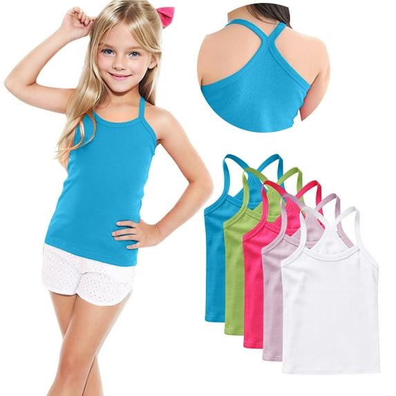 ZACPNCV 5 Pack Girls Dance Tank Tops Racerback Camisole Spaghetti Strap Camis Sleeveless Undershirts Ballet Gymnastics Wear Hot Pink 10-11 Years