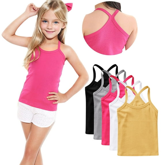 ZACPNCV 5 Pack Girls Dance Tank Tops Racerback Camisole Spaghetti Strap Camis Sleeveless Undershirts Ballet Gymnastics Wear Hot Pink 10-11 Years