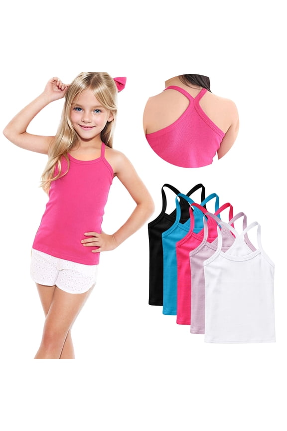 5 Pack Girls Dance Tank Tops Racerback Camisole Spaghetti Strap Camis Sleeveless Undershirts Ballet Gymnastics Wear White 12-24 Months
