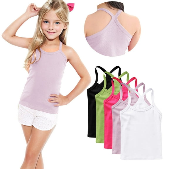 ZACPNCV 5 Pack Girls Dance Tank Tops Racerback Camisole Undershirts Summer Spaghetti Strap Sleeveless Crop Tops for Boys Dress Clothes White 6-7 Years