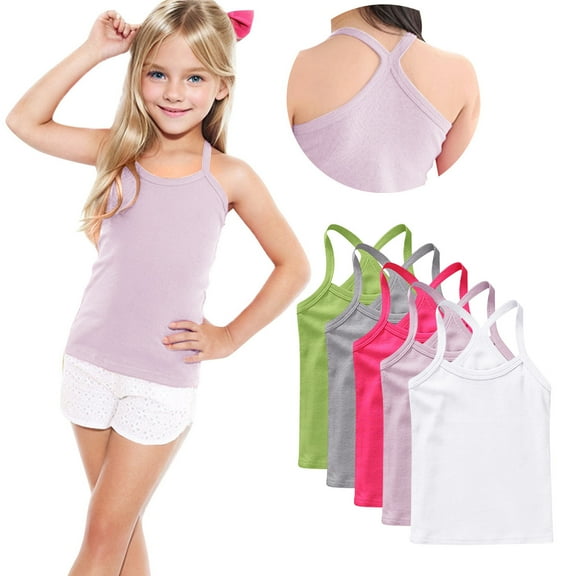 ZACPNCV 5 Pack Girls Dance Tank Tops Racerback Camisole Undershirts Summer Spaghetti Strap Sleeveless Crop Tops for Boys Dress Clothes Pink 6-7 Years