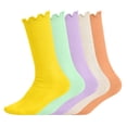thumbnail image 1 of ZACPNCV 5 Pair Girls Ruffle Socks Cute Frilly Crew Socks for Toddler Kids Breathable Ribbed Knit Ankle Socks School Uniform Socks A-Pink, 1 of 6
