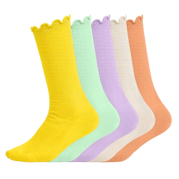 ZACPNCV 5 Pair Girls Ruffle Socks Cute Frilly Crew Socks for Toddler Kids Breathable Ribbed Knit Ankle Socks School Uniform Socks A-Pink