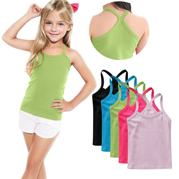 ZACPNCV 5PC Girls Dance Tank Tops Racerback Camisole Undershirts Summer Spaghetti Strap Sleeveless Crop Tops for Active Workout Tanks Pink 12-13 Years