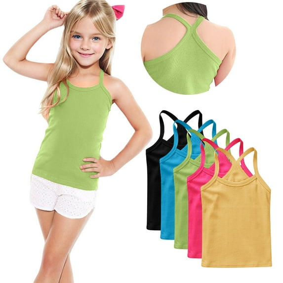 ZACPNCV 5PC Girls Dance Tank Tops Racerback Camisole Undershirts Summer Spaghetti Strap Sleeveless Crop Tops for Active Workout Tanks Yellow 12-24 Months