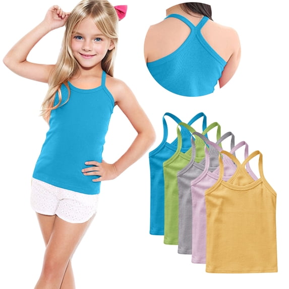 ZACPNCV 5PC Girls Dance Tank Tops Racerback Camisole Undershirts Summer Spaghetti Strap Sleeveless Crop Tops for Active Workout Tanks Gray 2-3 Years
