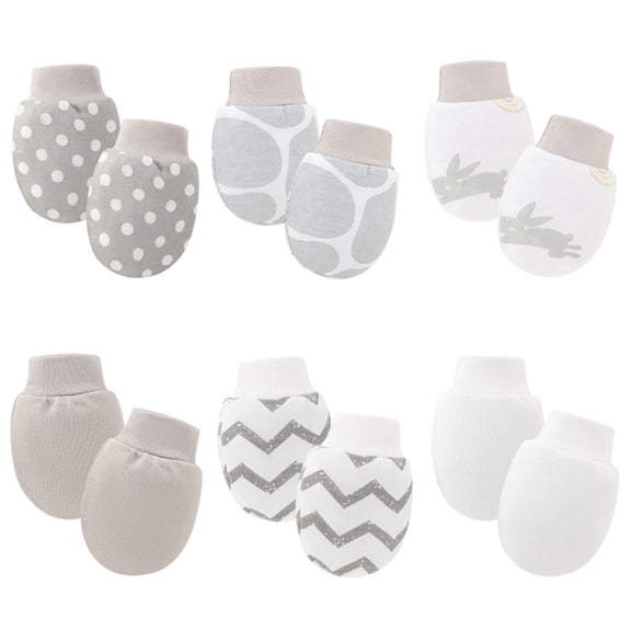 ZACPNCV 6 Pairs Baby Mittens Newborn No Scratch Mittens Newborn Cotton Wrist Gloves Infant Toddler Mittens for Baby Boys Girls Gray 0-12 Months