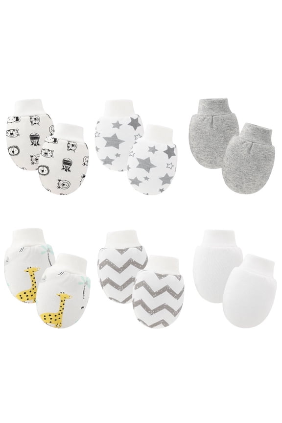 6 Pairs Baby Mittens Newborn No Scratch Mittens Newborn Cotton Wrist Gloves Infant Toddler Mittens for Baby Boys Girls Gray 0-12 Months