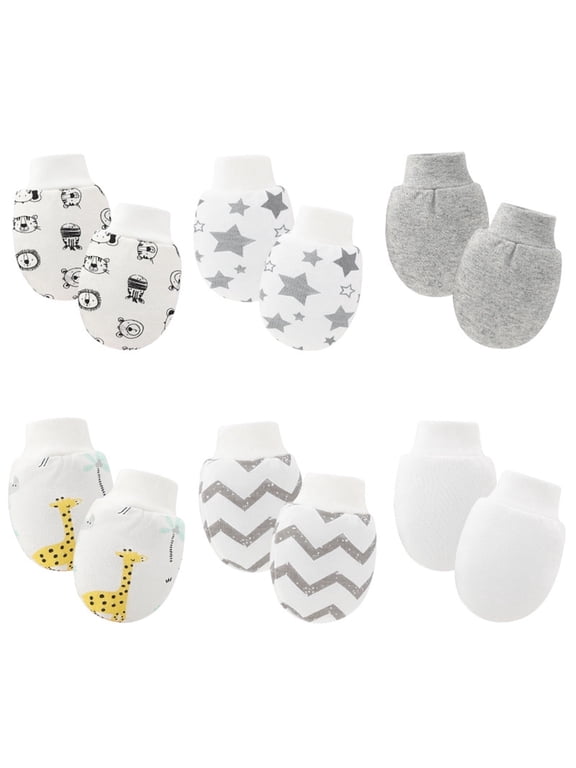 6 Pairs Baby Mittens Newborn No Scratch Mittens Newborn Cotton Wrist Gloves Infant Toddler Mittens for Baby Boys Girls Gray 0-12 Months