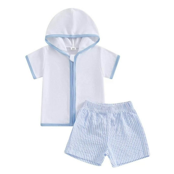 ZACPNCV Baby Bathing Suit Boy Girls Swim Cover Ups Towel Thick Zipper Hoodies Seersucker Shorts Toddler Girl Swim Shirt Set Blue 0-1 Years