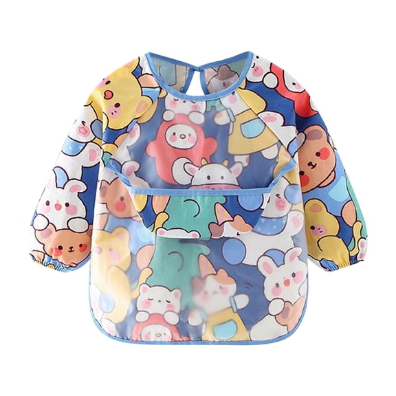 ZACPNCV Baby Bib Cute Full Sleeve Bib Outfit Waterproof Bibs for Toddlers Machine Washable Tug Proof Closure Baby Smock for Eating Red 1-3 Years