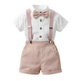 thumbnail image 1 of ZACPNCV Baby Boys Formal Short Set Toddler Summer Gentleman Outfit Kid Short Sleeve Bowtie Shirt Suspender Shorts Suit Pink 5-6 Years, 1 of 9