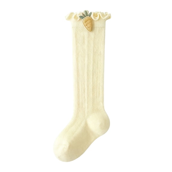ZACPNCV Baby Boys Girls Mesh Long Socks Ruffled Cuff Cute Carrot Embroidery Knee High Socks Soft Loose Non Binding Leg Warmer Socks Beige
