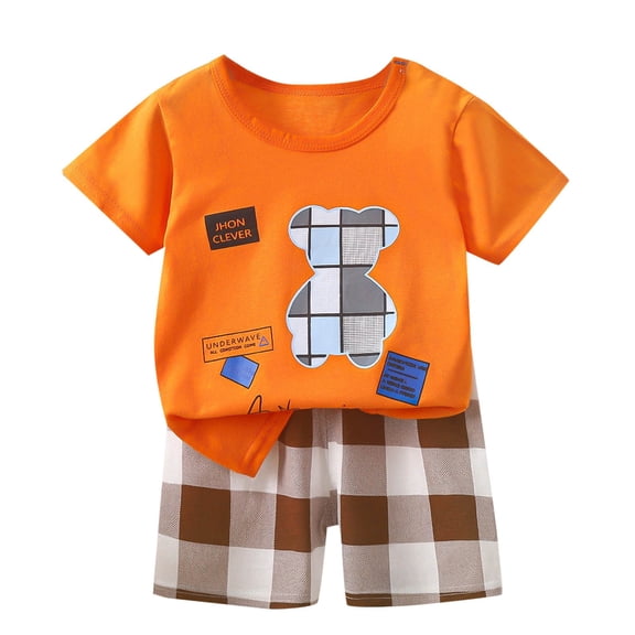 ZACPNCV Baby Boys Summer Outfits Set Kids Short Sleeve Top T-Shirt and Shorts Clothing Sets Yellow 4-5 Years