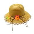 thumbnail image 1 of ZACPNCV Baby Country Straw Hat with Bow Kids Wide Brim Sun Cap UPF 50+ Breathable Fisherman Bucket Hat for Outdoor Protection Coffee Free Size, 1 of 4