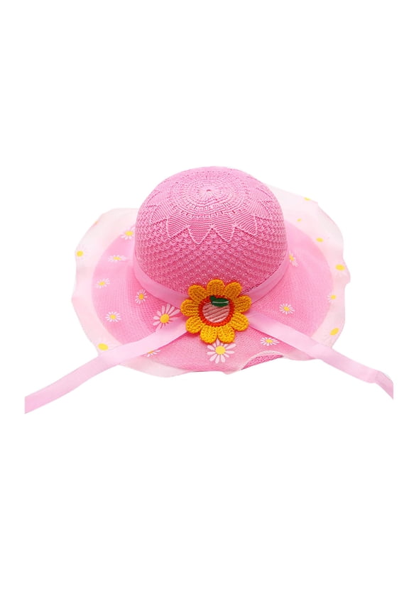 Baby Country Straw Hat with Bow Kids Wide Brim Sun Cap UPF 50+ Breathable Fisherman Bucket Hat for Outdoor Protection Pink Free Size