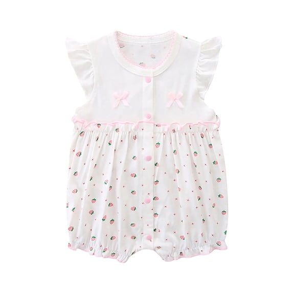 ZACPNCV Baby Girl Romper Cute Cartoon Printed Short Sleeve One-Piece Romper Infant Summer Clothes Cotton Jumpsuit White 18-24 Months