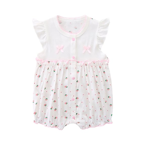 ZACPNCV Baby Girl Romper Cute Cartoon Printed Short Sleeve One-Piece Romper Infant Summer Clothes Cotton Jumpsuit White 6-9 Months