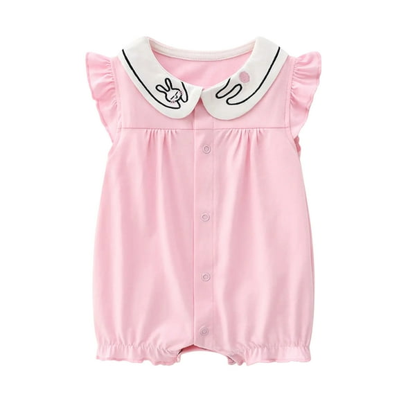 ZACPNCV Baby Girl Romper Short Sleeve Baby Bodysuit Pleated Romper Jumpsuit Infant Girl Clothes Pink 12-18 Months