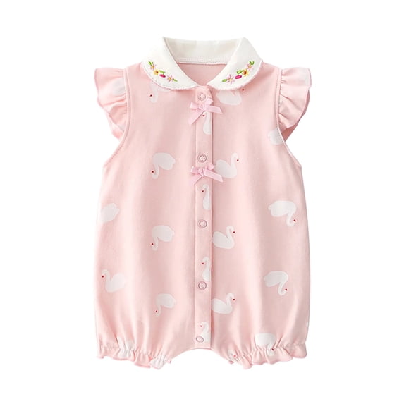 ZACPNCV Baby Girl Romper Short Sleeve Baby Bodysuit Pleated Romper Jumpsuit Infant Girl Clothes Pink 6-9 Months