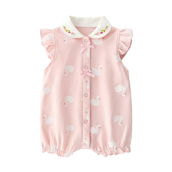 ZACPNCV Baby Girl Romper Short Sleeve Baby Bodysuit Pleated Romper Jumpsuit Infant Girl Clothes Pink 6-9 Months
