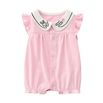 ZACPNCV Baby Girl Romper Short Sleeve Baby Bodysuit Pleated Romper Jumpsuit Infant Girl Clothes Pink 6-9 Months