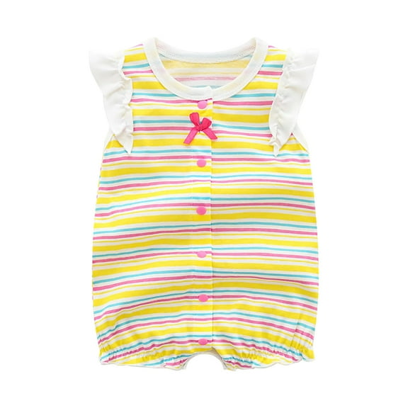 ZACPNCV Baby Girl Romper Short Sleeve Baby Bodysuit Pleated Romper Jumpsuit Infant Girl Clothes Yellow 9-12 Months