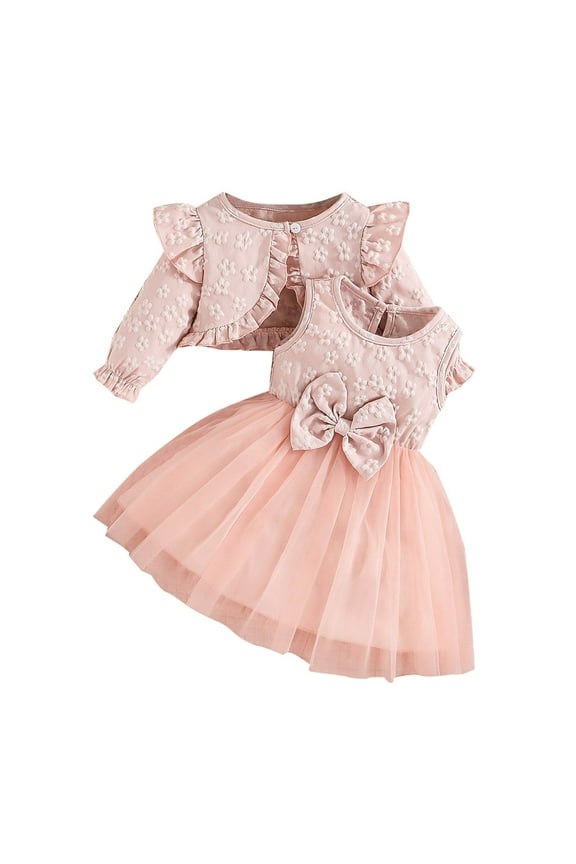 Baby Girl Tutu Dress 2 Piece Toddler Cardigan Sundress Girls Princess Baptism Dresses Infant Summer Outfit Set Pink 9-12 Months