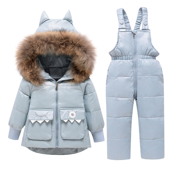 ZACPNCV Baby Girls Boys Snowsuit, Infant Winter Clothes Toddler Kids Winter Warm Hooded Down Jacket Coat and Ski Bib Pants Blue 3-4 Years