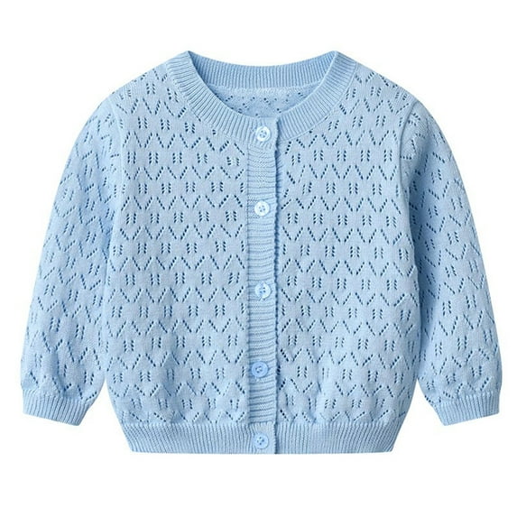 ZACPNCV Baby Girls Knitted Cardigan Sweater Crewneck Knit Crochet Button Closure Cardigan Tops Coat Outwear for Toddler Blue 4-5 Years