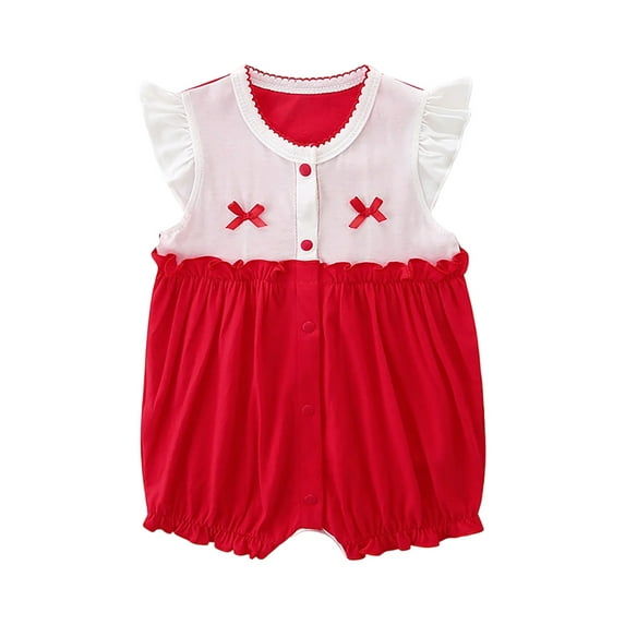 ZACPNCV Baby Girls Ruffled Sleeve Rompers Toddler Girls Jumpsuits One-Piece Cotton Outfits Red 9-12 Months