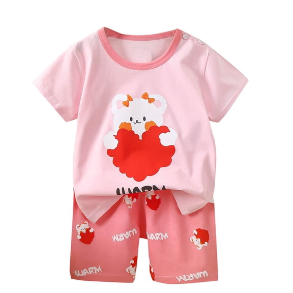 ZACPNCV Baby Girls Summer Outfits Set Kids Short Sleeve Top T-Shirt and Shorts Clothing Sets Pink 3-4 Years