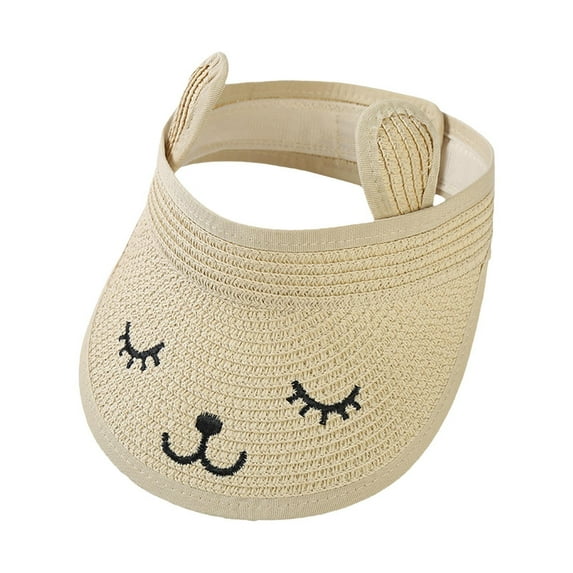 ZACPNCV Baby Roll-up Straw Visor Hat Sun Hat Kid Wide Cute Bunny Summer Beach Hat Beige 2-6 Years
