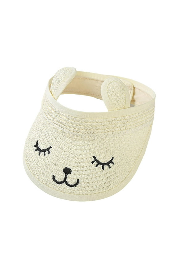 Baby Roll-up Straw Visor Hat Sun Hat Kid Wide Cute Bunny Summer Beach Hat White 2-6 Years