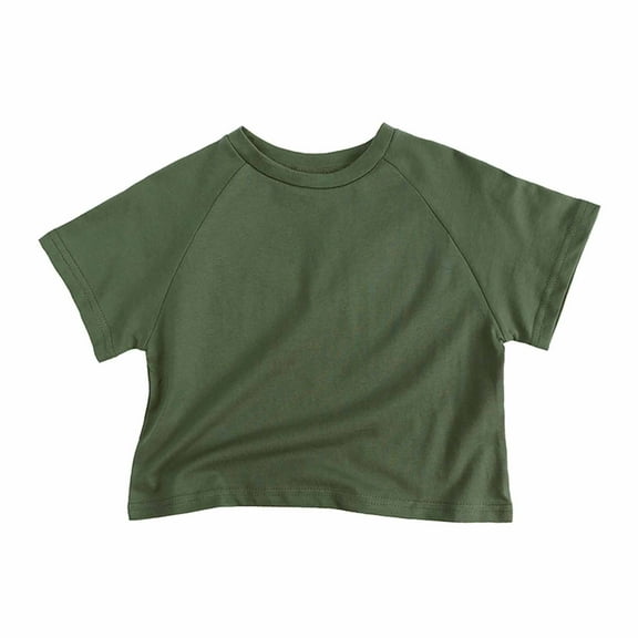 ZACPNCV Baby Solid Color T Shirt Teens Kids Crewneck Loose Classic Sports Tees Boys Girls Soft Athletics Tops Olive Green 5-6 Years