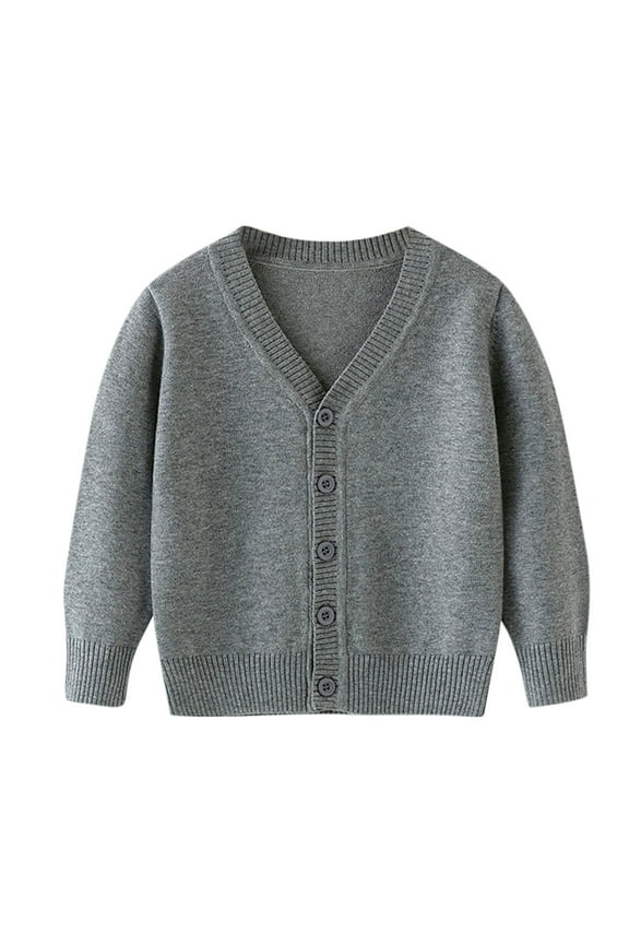 Baby Toddler Girls Boys Sweater Cardigan Long Sleeve Button Down Solid Knit Cardigan School Uniforms Gray 3-4 Years