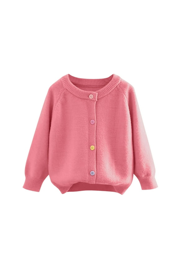 Baby Toddler Girls Boys Sweater Cardigan Long Sleeve Button Down Solid Knit Cardigan School Uniforms Watermelon Red 5-6 Years