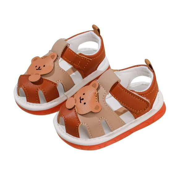 ZACPNCV Baby Toddler Infant Girls PU Leather Soft Open Toe Summer Sandals Flower Princess Flat Shoes Brown 3-6 Months
