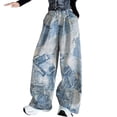 thumbnail image 1 of ZACPNCV Baggy Jeans for Girls Star Patchwork Denim Pants High Waisted Wide Leg Trousers Streetwear Blue 5-7 Years, 1 of 9